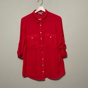H&M 3/4 Sleeve Blouse in dark coral. Size 14
